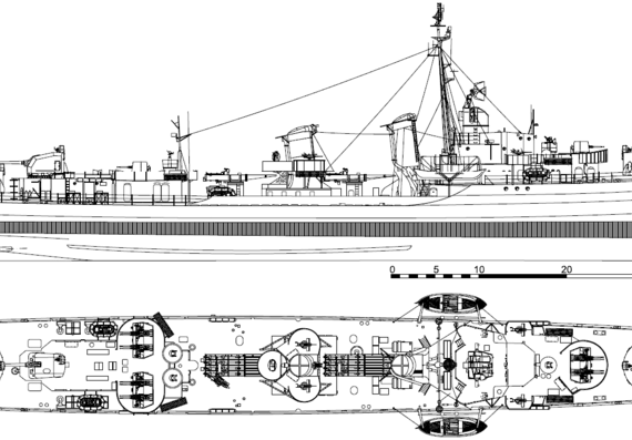 Эсминец USS DD-357 Selfridge 1944 [Destroyer] - чертежи, габариты, рисунки